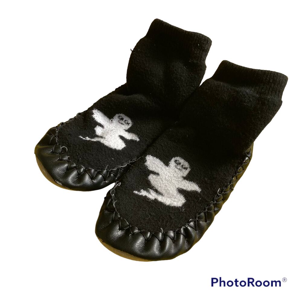 Ghost Moccasin Slipper Socks - Black White - 10-12T